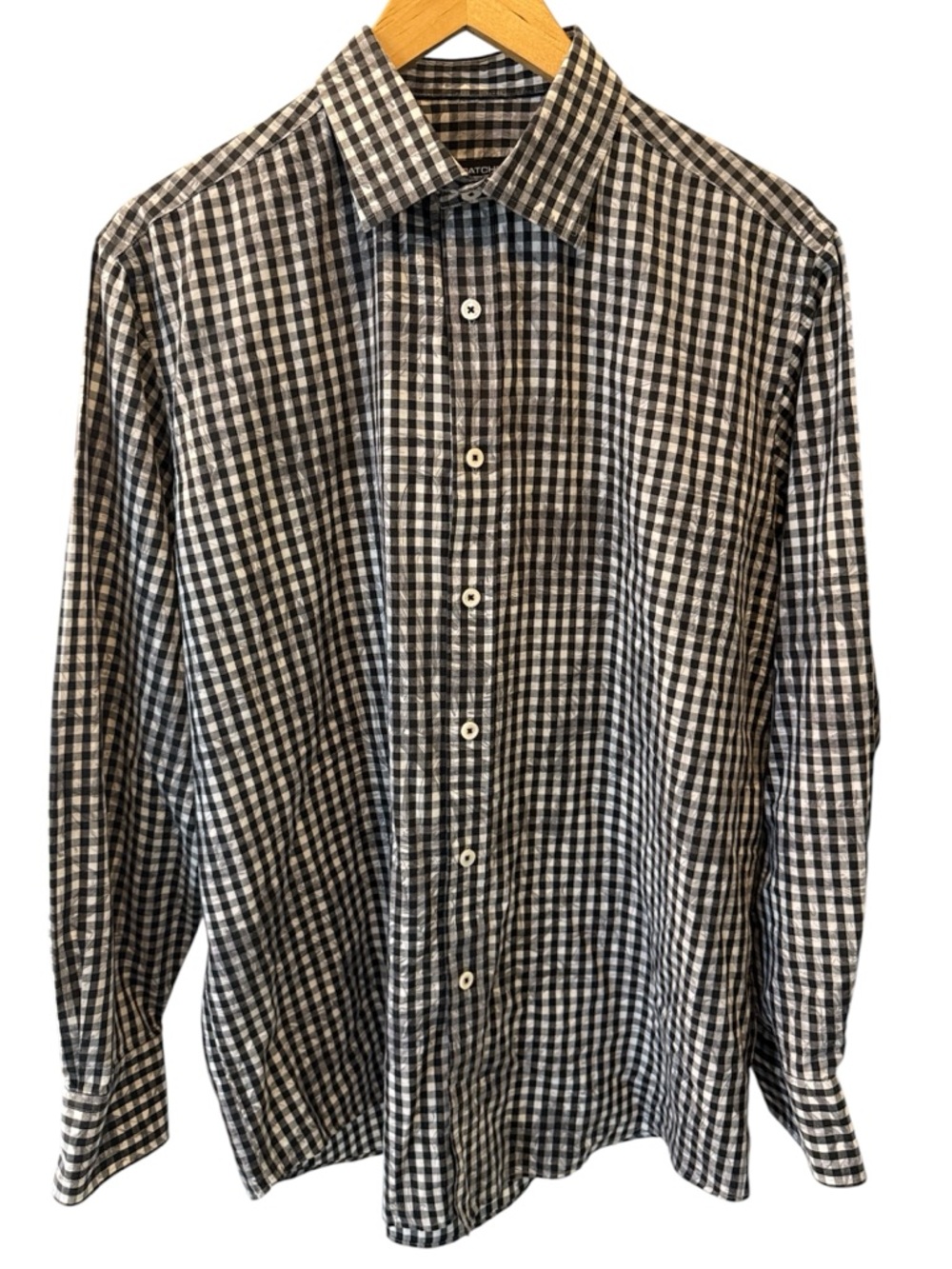 Bugatchi Classic Fit‎ Black & White Gingham Button-Down Shirt Size Small